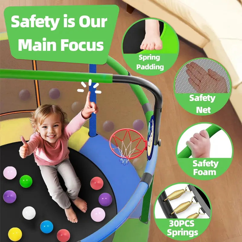 Kids Trampoline with Basketball Hoop & Swing Set - All-in-One Activity Center