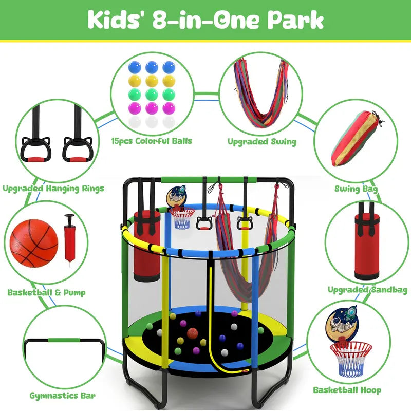 Kids Trampoline with Basketball Hoop & Swing Set - All-in-One Activity Center