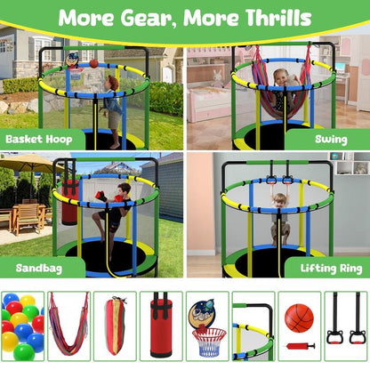 Kids Trampoline with Basketball Hoop & Swing Set - All-in-One Activity Center