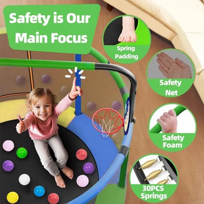 Kids Trampoline with Basketball Hoop & Swing Set - All-in-One Activity Center
